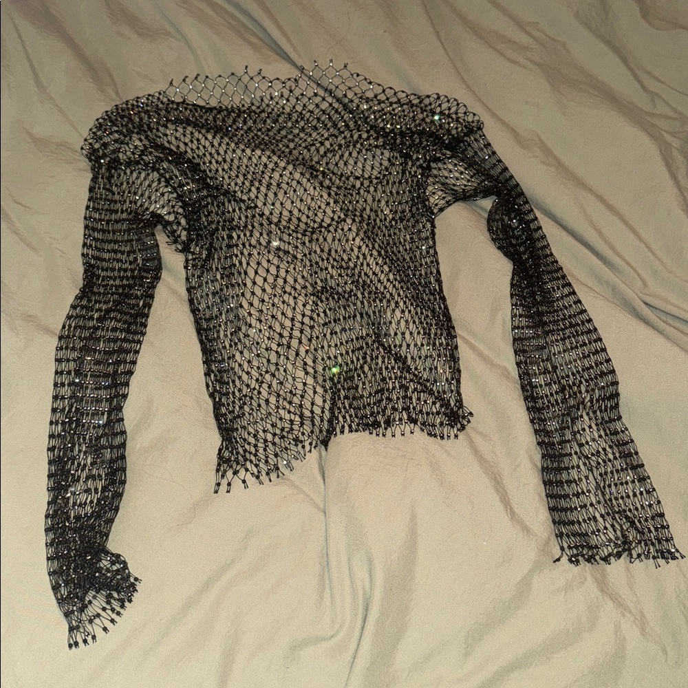 BLACK MESH RHINESTONE TOP